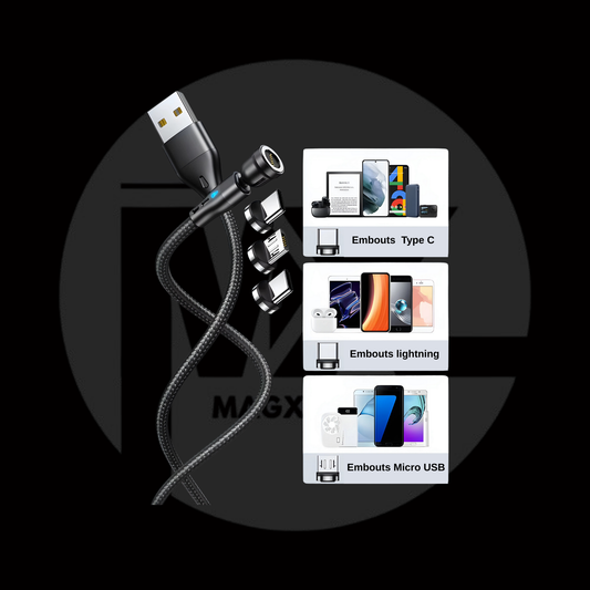 Câble Magnétique – Charge Rapide & Transfert Données (iPhone, Type-C, Micro USB)